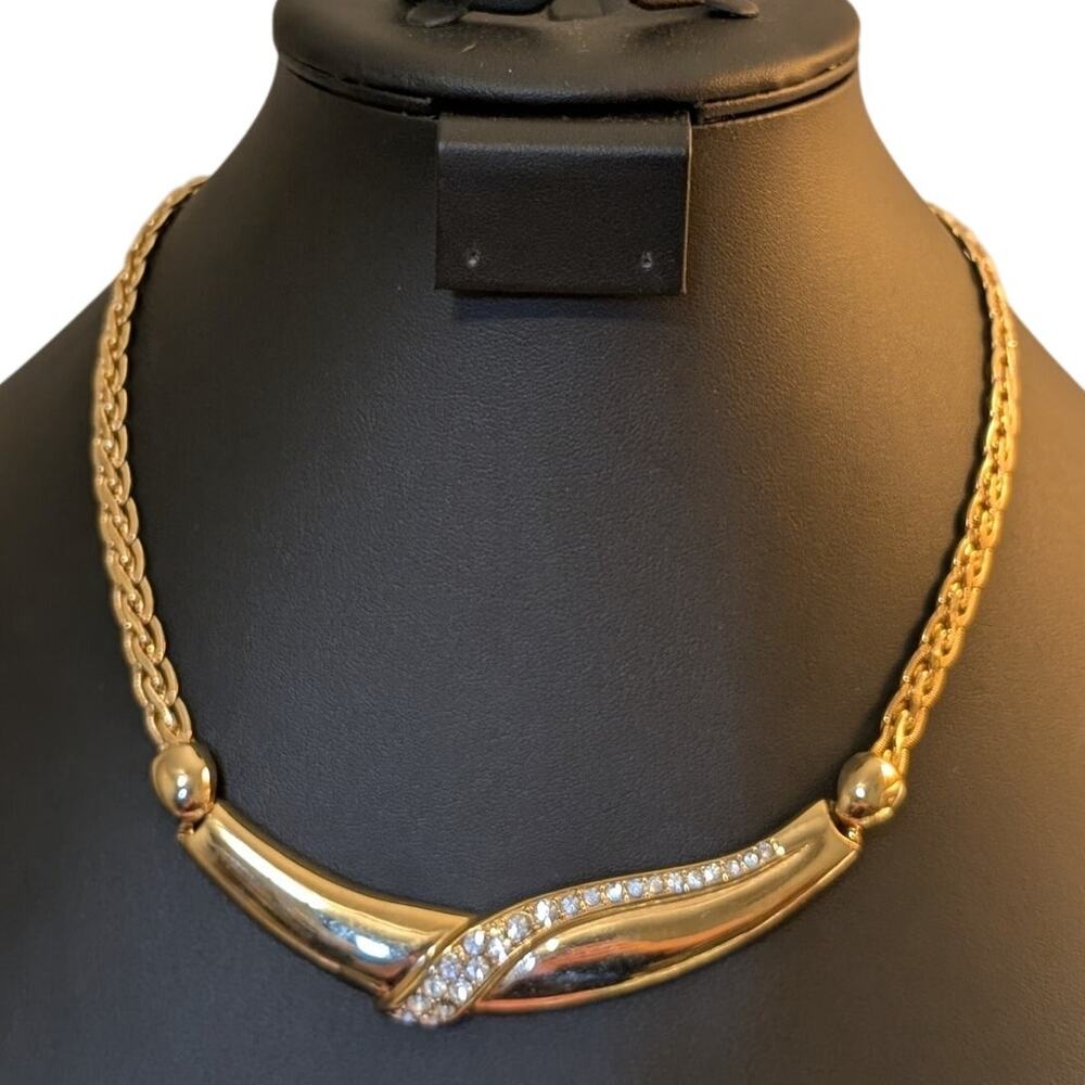 Vintage Lady Remington Gold Tone Braided Chain Rhinestone 18.5" Necklace